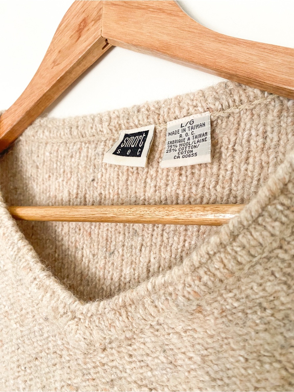 SMART SET | Cotton Wool Blend Sweater | Beige V-Neck Knit Pullover | Fall Tops - Picture 3 of 6